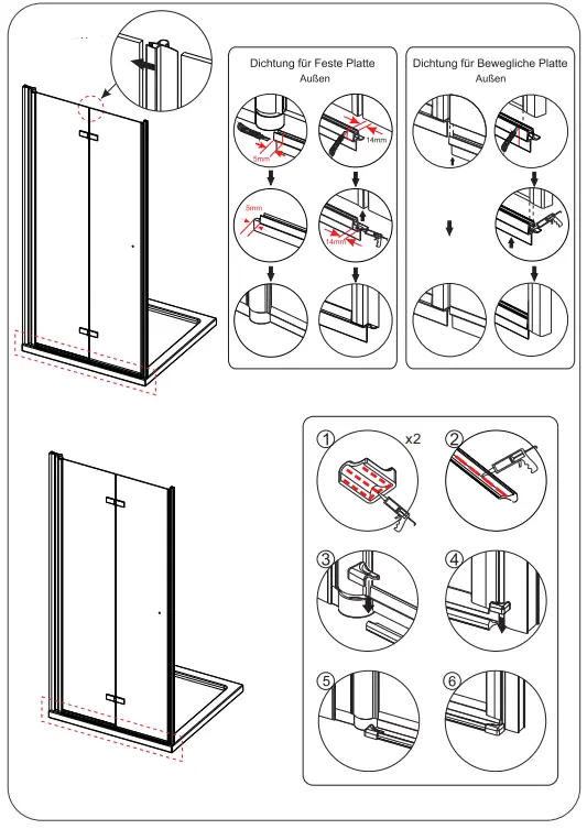 AQUABATOS NBD04 Foldable Glass Shower Wall Walkin Walk-In Shower FIG 9