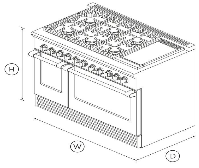 FISHER PAYKEL RGV2 486GD L N 48 Inch 6 Burner Gas Range - DIMENSIONS