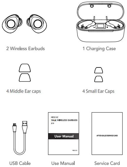 MEBUYZ True Wireless Earbuds E19 -packeg
