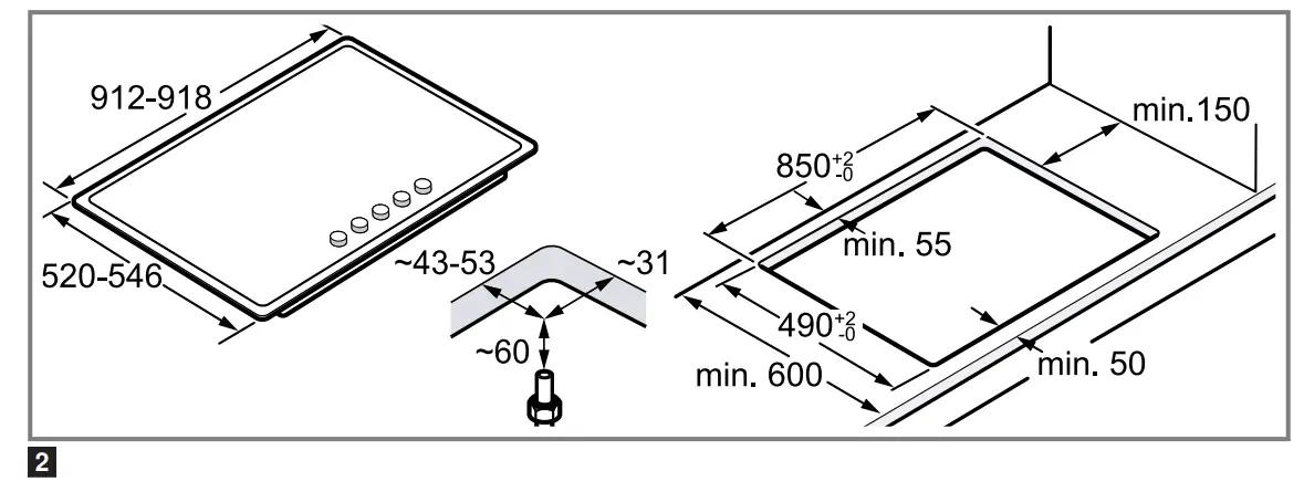 SIEMENS ER9A6SB70 Gas Hob Dimensions