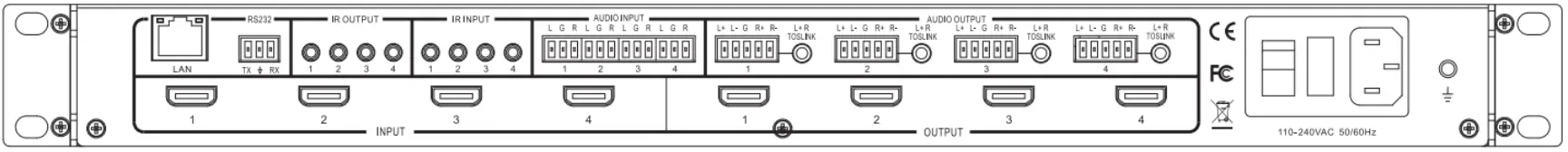 VigilLink VLMX 44VW 4x4 HDMI 2.0 Matrix with Seamless switching and videowall 18Gbps - Figure 2