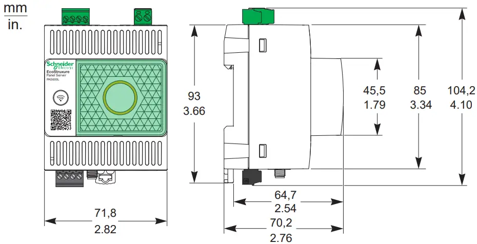 Schneider Electric PAS600L EcoStruxure Panel Server Universal - Dimensions