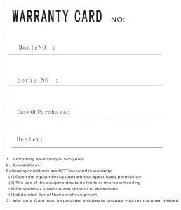 Warranty card