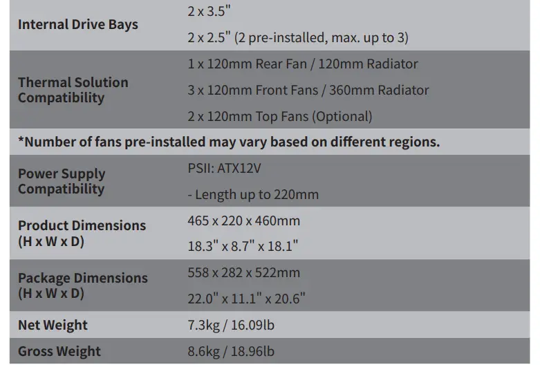 InWin 216 Specifications Continued