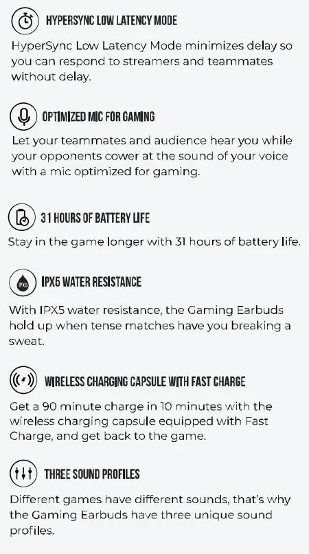 RAYCON RBE765 The Gaming Bluetooth Wireless Earbuds User Manual - FEATURES AT A GLANCE