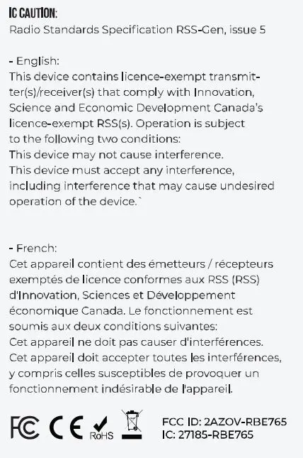 RAYCON RBE765 The Gaming Bluetooth Wireless Earbuds User Manual - IC CAUTION