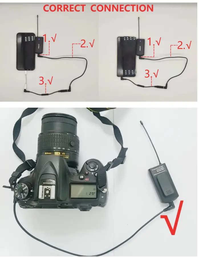 HUUSMOT TRY1615 Wireless Mic System with Dual Lavalier Lapel Microphone - Correct Connection