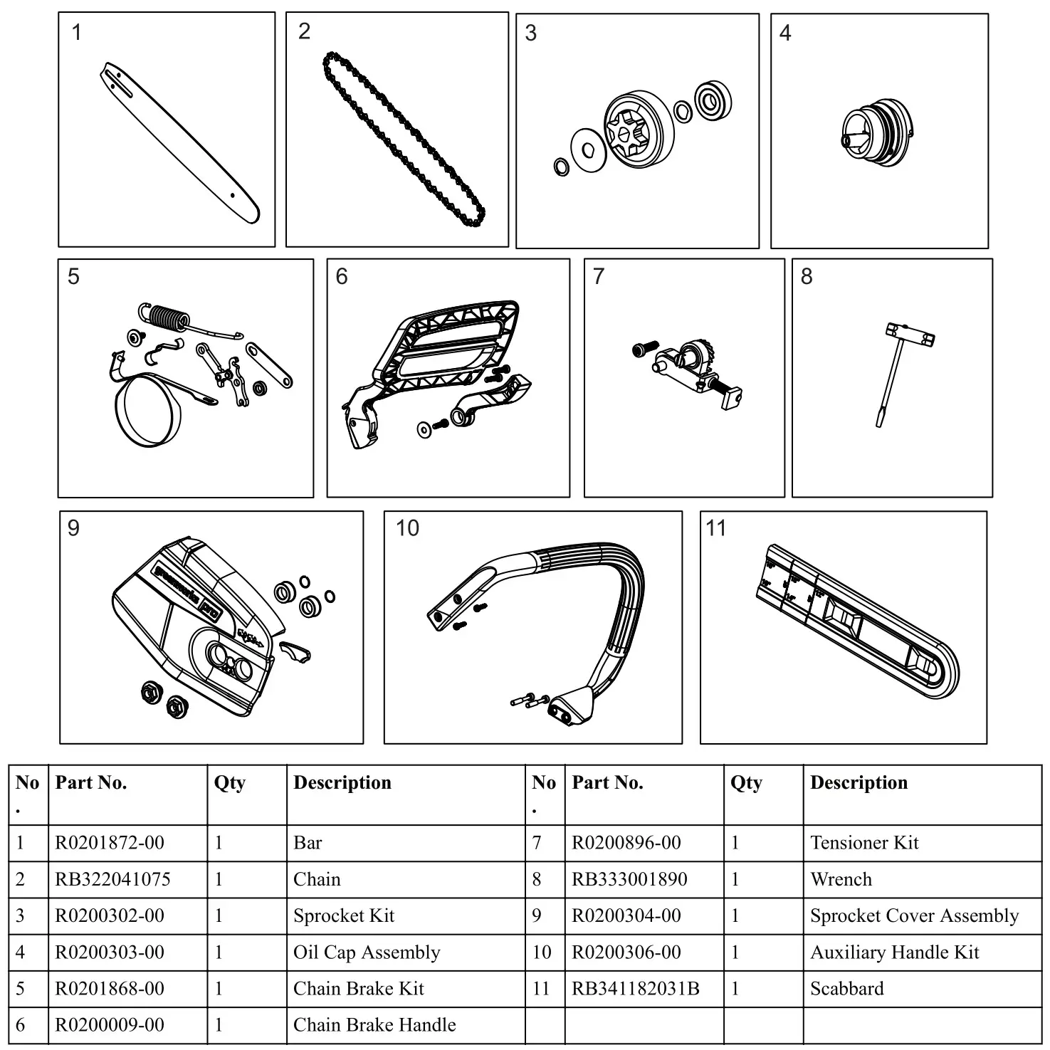 greenwork pro CS60L03 18-Inch 60-Volt Electric Cordless Chainsaw - 16 Exploded View