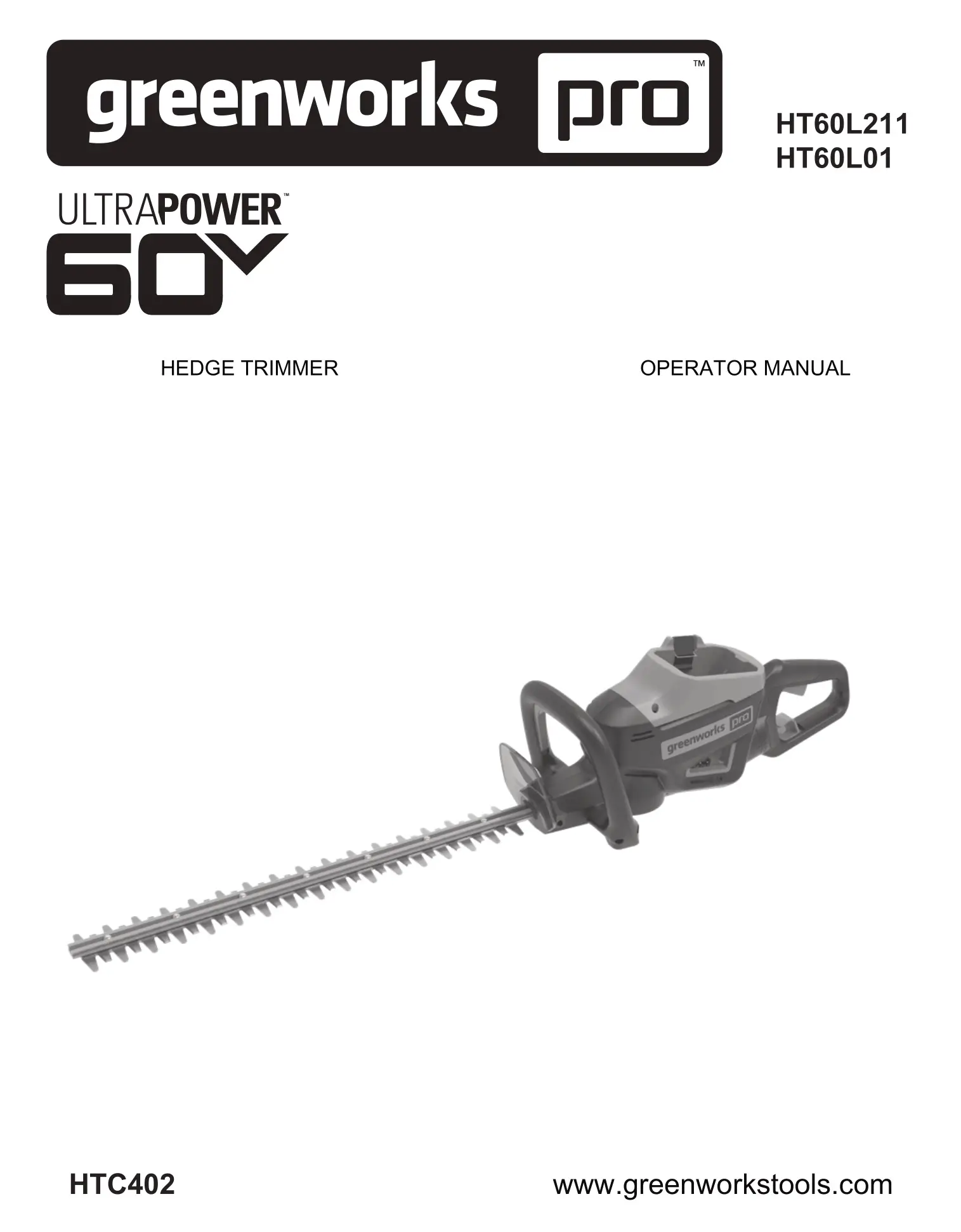 greenwork pro CS60L03 18-Inch 60-Volt Electric Cordless Chainsaw Owner's Manual HT60L01