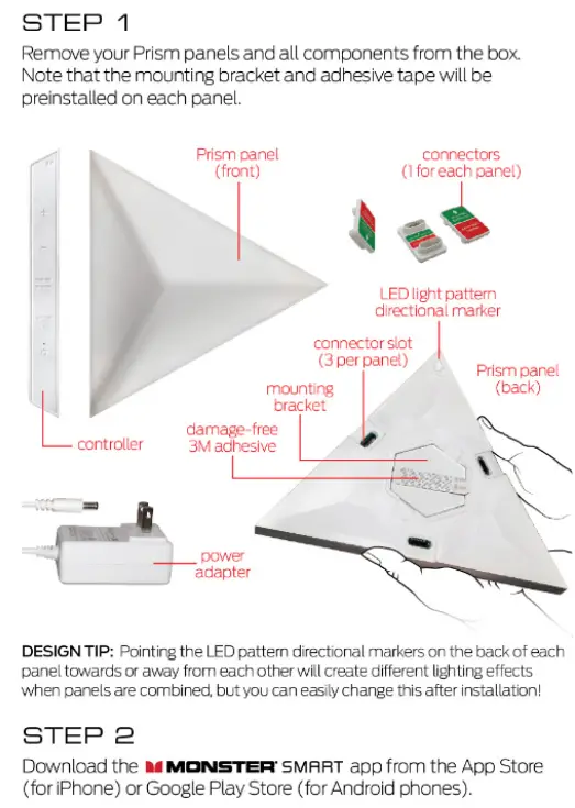 MONSTER MLB7-1034-RGB Prism 3D LED ART Panels User Guide - Complete setup before installation