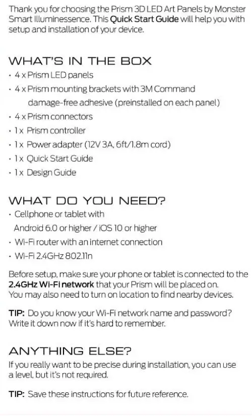 MONSTER MLB7-1034-RGB Prism 3D LED ART Panels User Guide - Getting Started