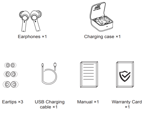 TWS ES05 True Wireless Bluetooth 50 Earbuds - Packaging list