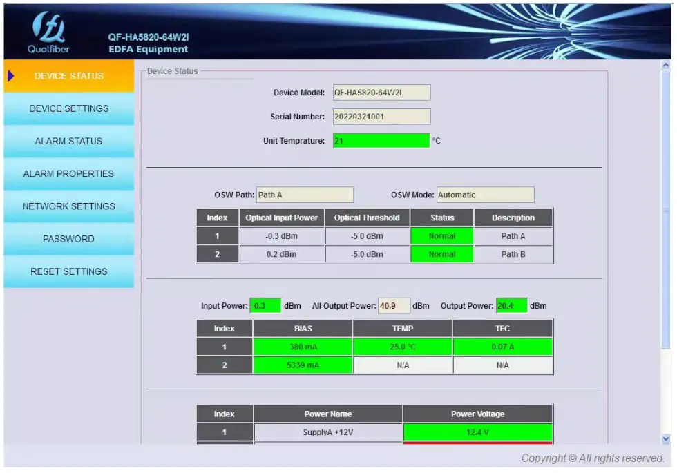 Qualfiber QF HA5820 64W2I 1550nm Erbium Ytterbium Co Doped Amplifier - eb management