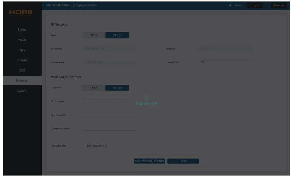 VigilLink VLMX 0808E 8x8 HDMI 2 0 Matrix 18Gbps Switch - IP Address