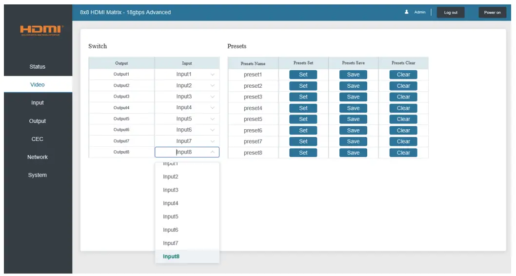 VigilLink VLMX 0808E 8x8 HDMI 2 0 Matrix 18Gbps Switch - Video Page
