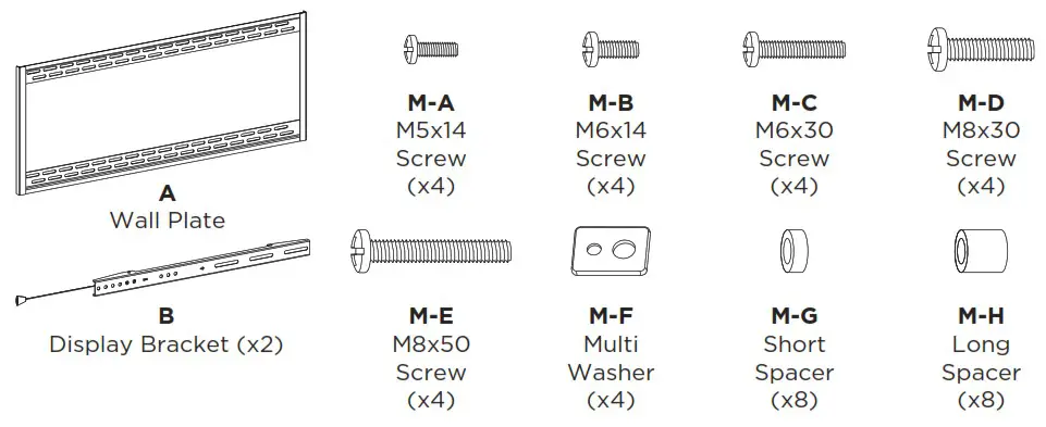 ATDEC AD WF 10090 Fixed Wall Mount 10090 - COMPONENT CHECKLIST