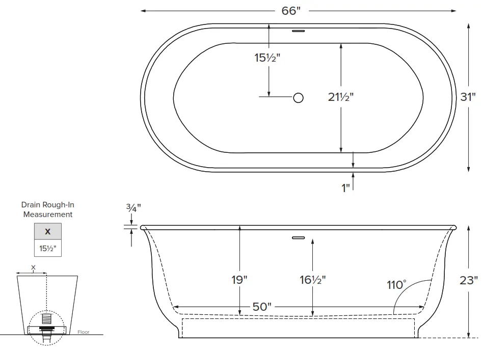 MTI Baths 403 Hamilton Designer Collection Tubs - Dimention