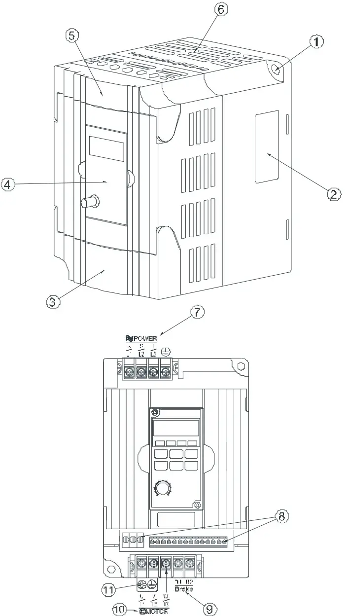 DELTA VFD M Series Inverter 3 Phases - External Parts and Labels