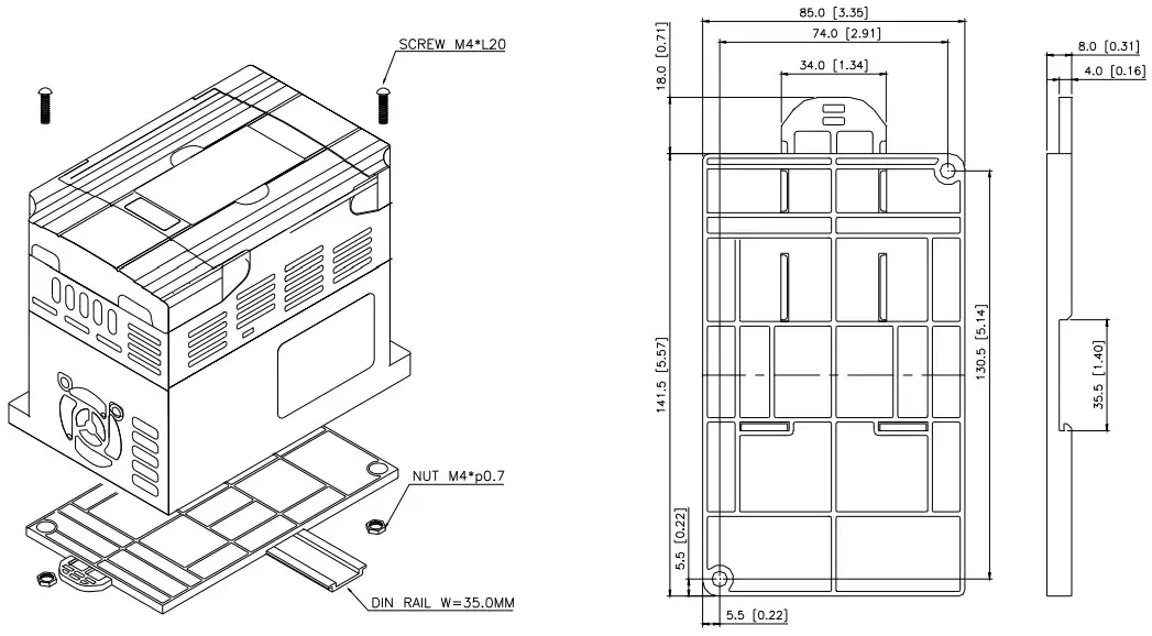 DELTA VFD-M Series Inverter 3 Phases - toward the rail