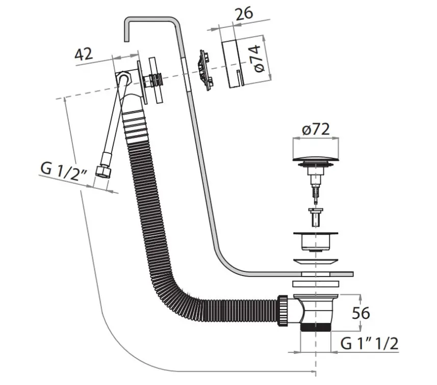 crosswater 3ONE6 Bath Filler With Click Clack Waste Extended Stainless - Figure 1