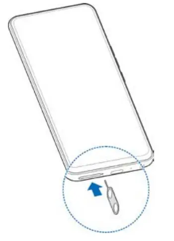 ZTE A2121L Axon 20 5G Smartphone User Guide - Insert the tip of the tray eject tool into the hole next to the card tray