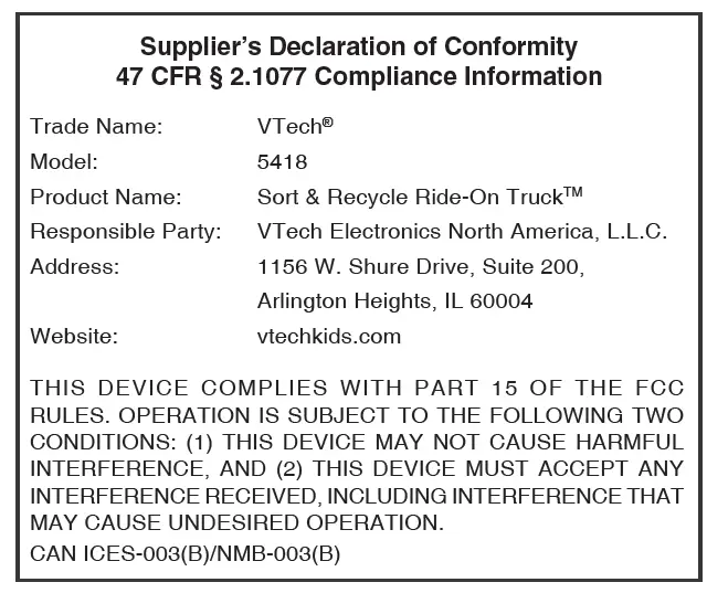 vtech 80-541800 Sort and Recycle Ride-On Truck FIG 19