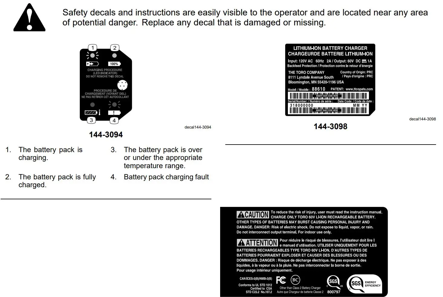 TORO 51821 Flex-Force Power System 60V Max Axial Blower Owner's Manual - Safety and Instructional Decals
