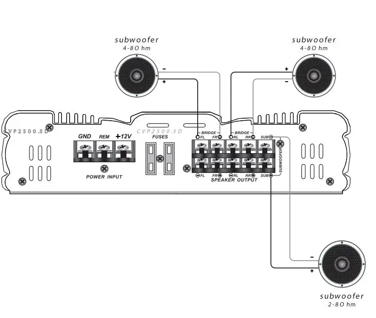 CERWIN-VEGA CUP800.2D Amplifier User Manual - Subwoofer Connection 7