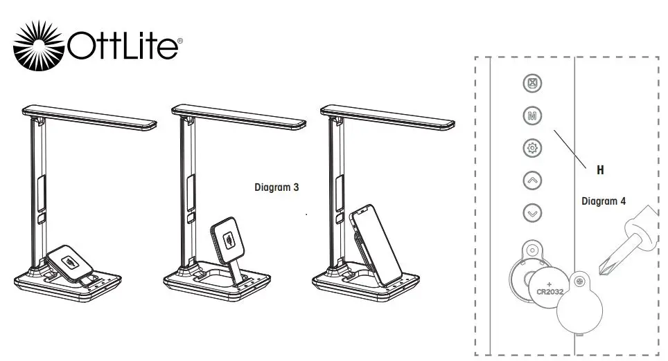 OttLite CSAQXG00Z-CA LED Lamp with Extendible Wireless Charging Base Instructions