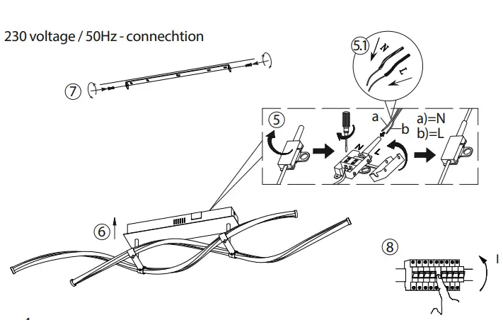 Paul Neuhaus 6339-55 Ceiling Light Instruction Manual - electrical connection