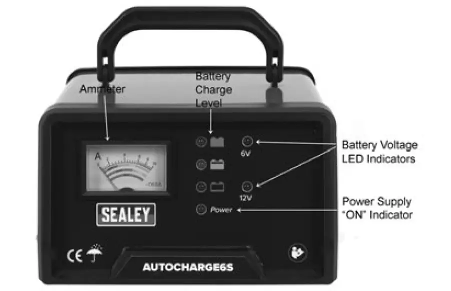 SEALEY AUTOCHARGE6S Auto Maintenance High Frequency Battery Charger 6-12v 6amp fig 2