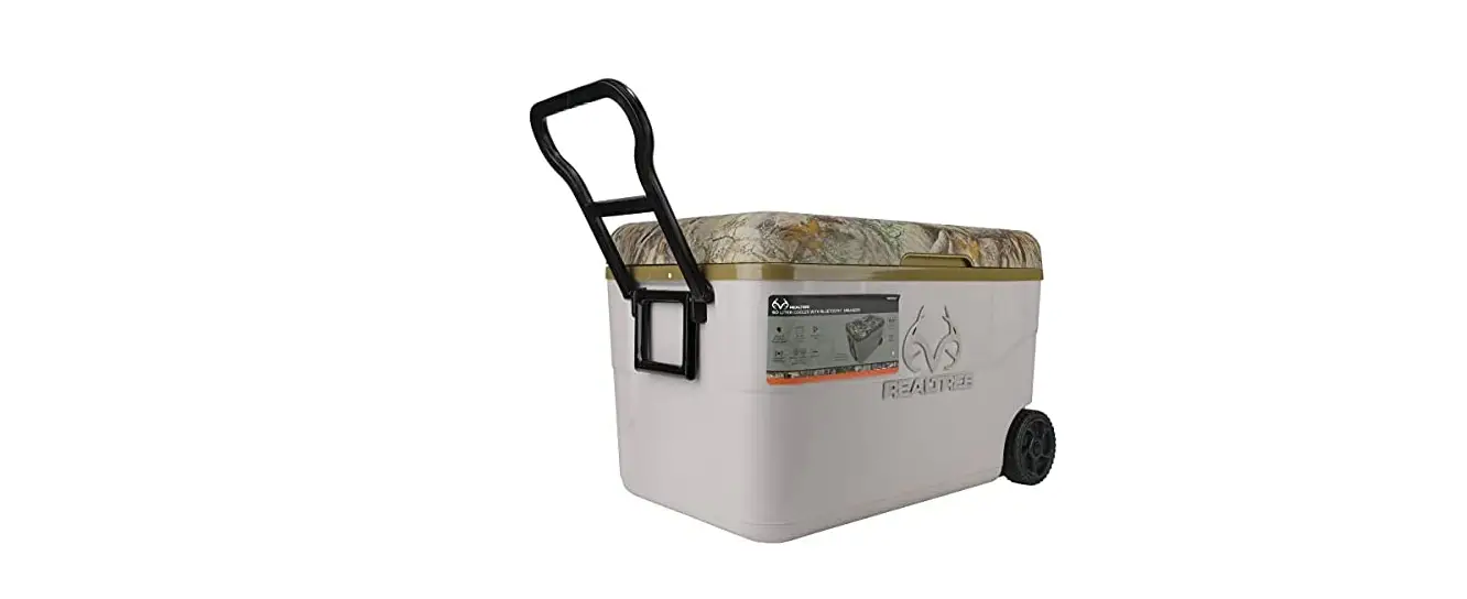 Sakar Real Tree 55 Quart Camping Cooler With Wheels And Bluetooth Speaker Instructions Manual