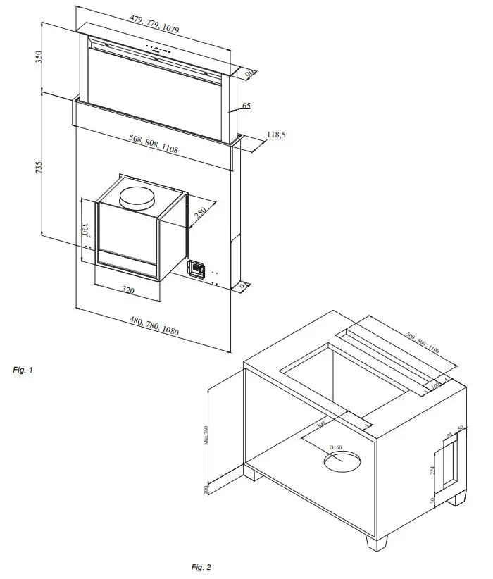 ikon IK54 110cm Stainless & Black Glass Down - Figure 2