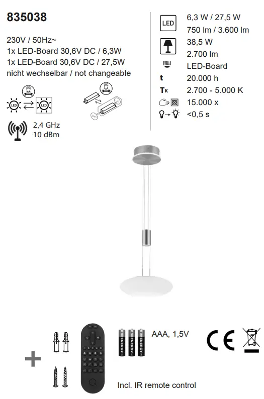 Paul Neuhaus 2075-55 Q ETIENNE LED Pendant Light - fig1