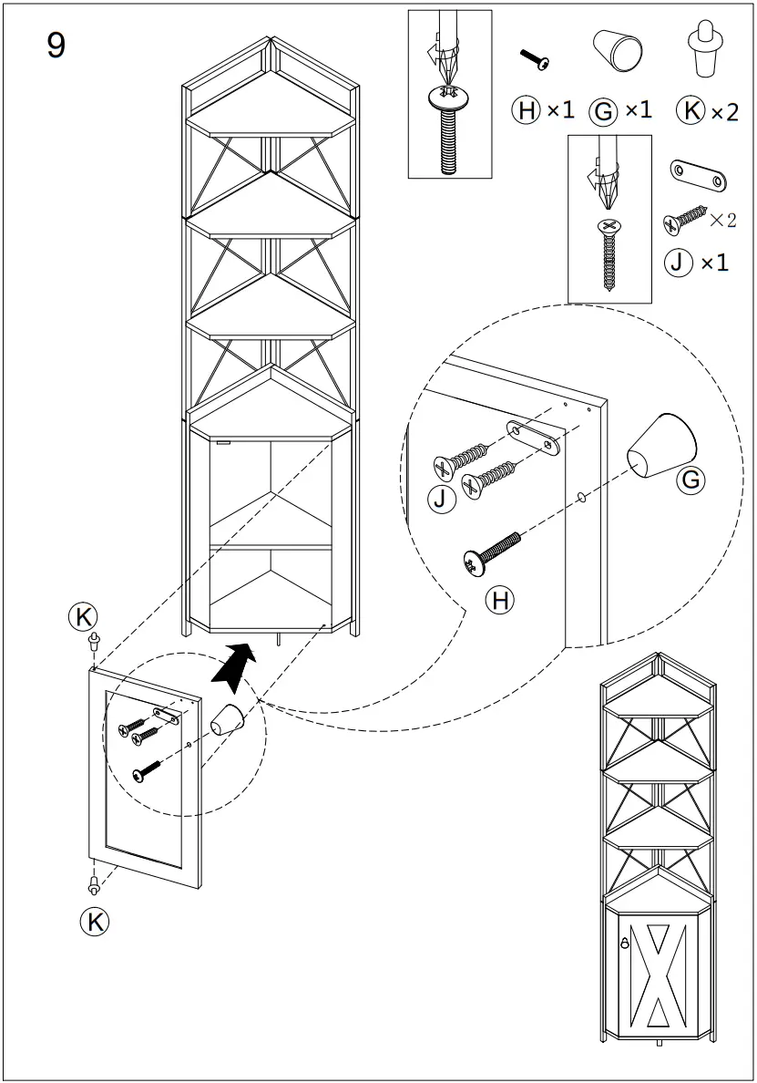 Tatahance W116242794 Z Dark Gray 4 Shelf Corner Bookcase - fig 11