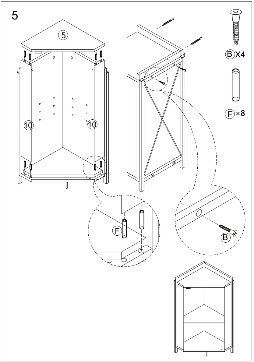 Tatahance W116242794 Z Dark Gray 4 Shelf Corner Bookcase - fig 7