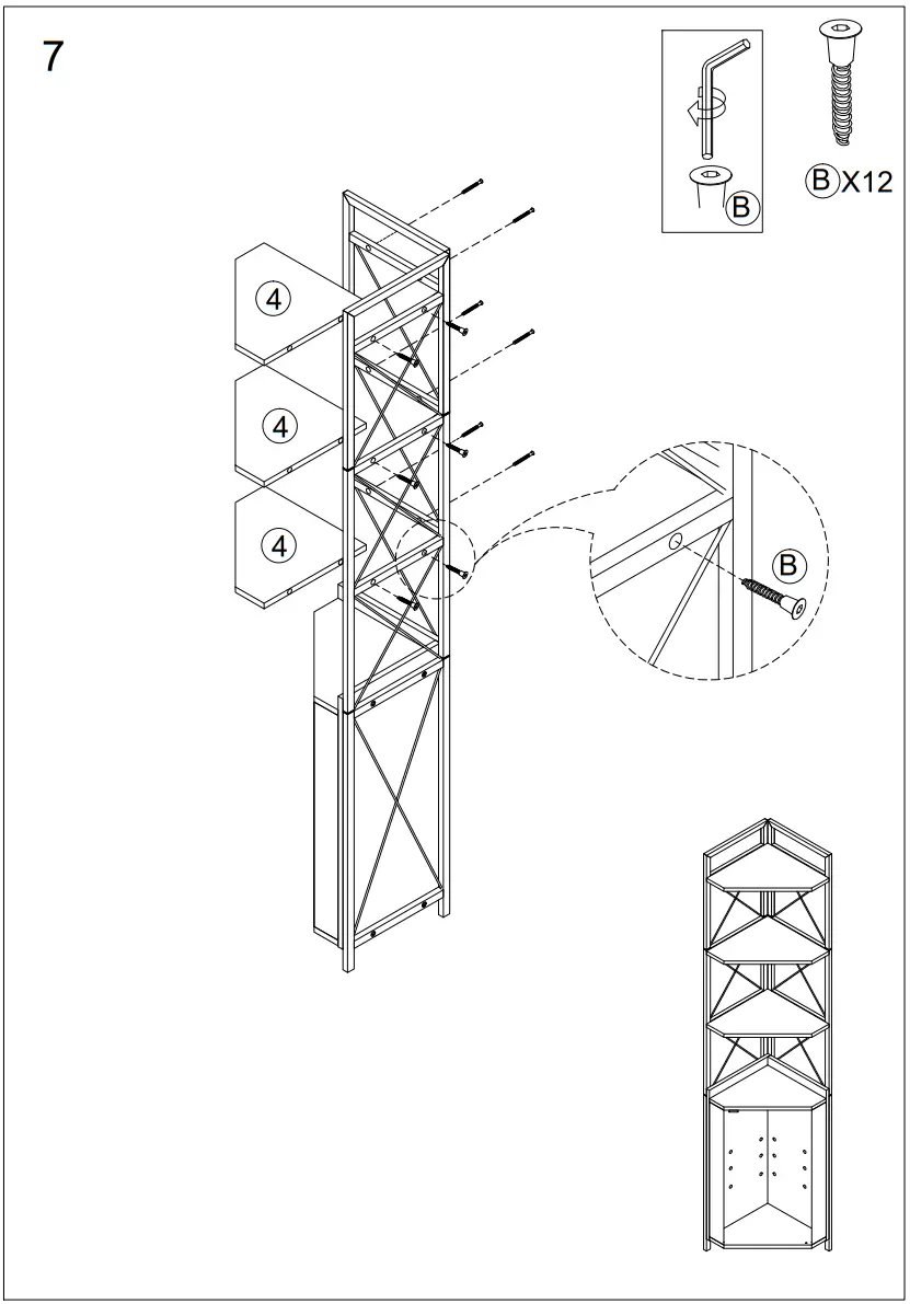 Tatahance W116242794 Z Dark Gray 4 Shelf Corner Bookcase - fig 9