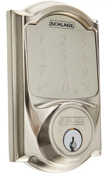 SCHLAGE BE479AA V CAM 619 Satin Nickel Sense Smart Deadbolt with Camelot Trim-PRODUCT