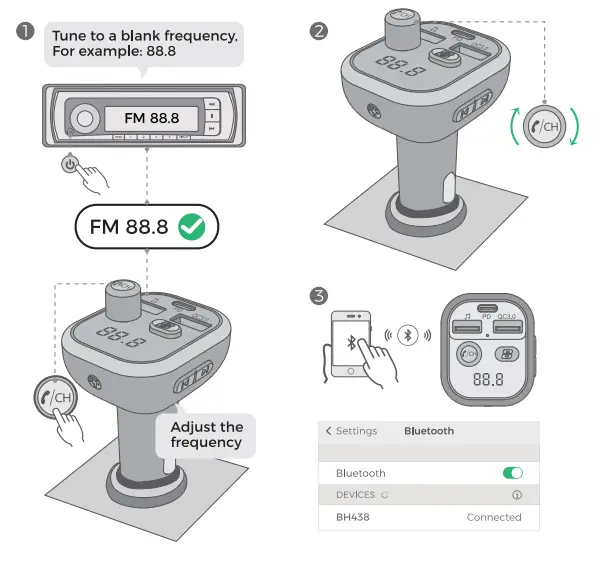 VicTsing BH438A Wireless FM Transmitter -CONNECT