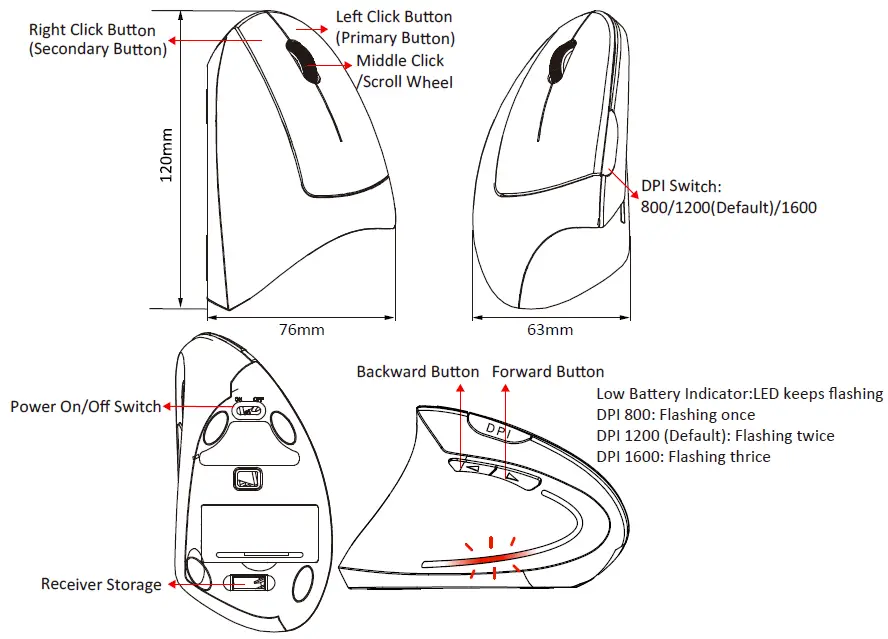 perixx PERIMICE-713L Wireless Ergonomic Left Handed Mouse 1