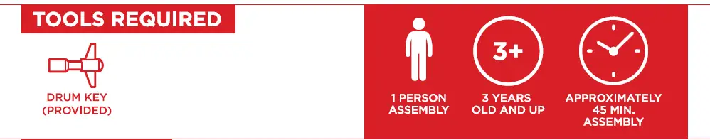 bcp SKY6261 3-Piece Kids Beginner Drum Kit-1