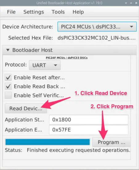 FIG 9 Now click 1. Read Device follow by 2. Program
