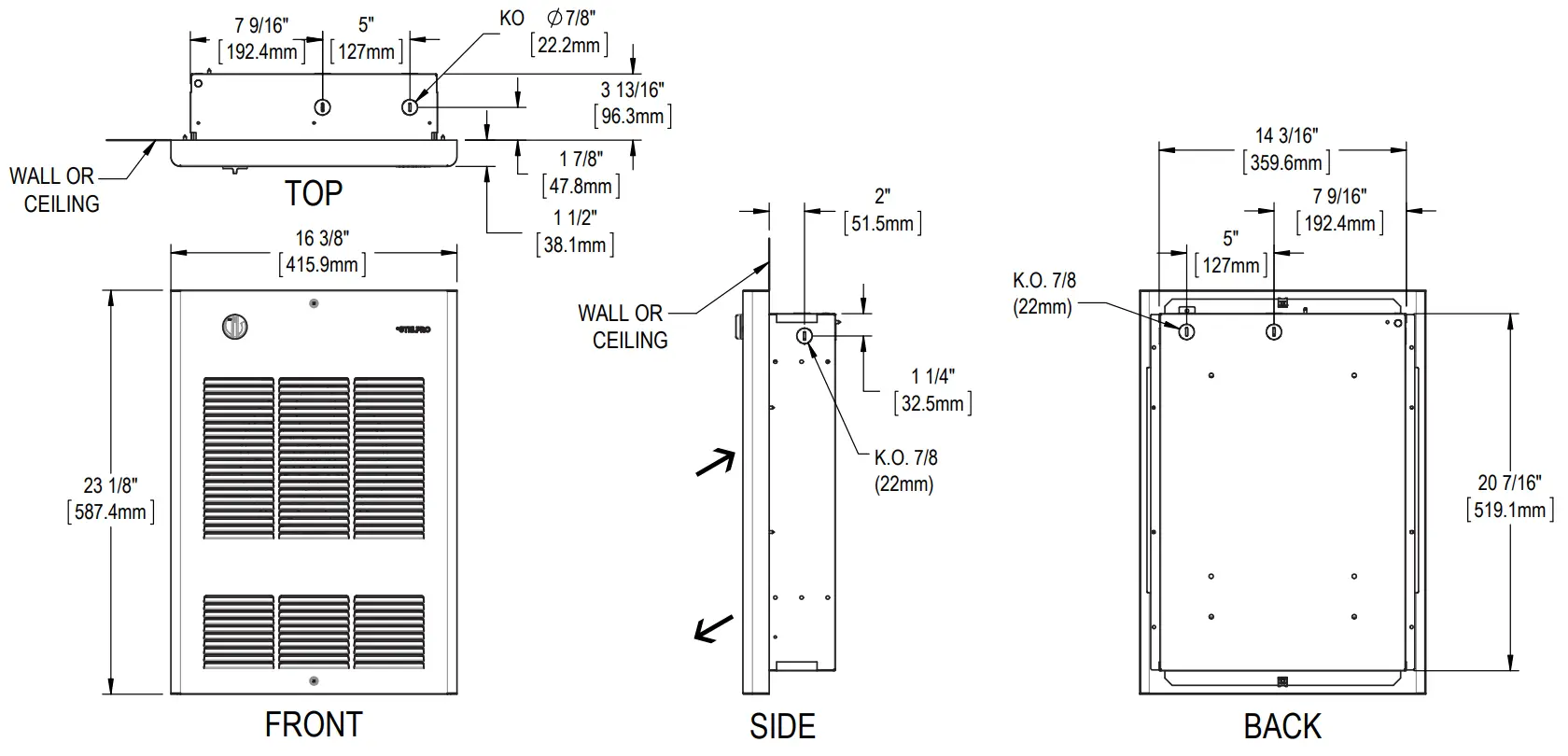 STELPRO WF Series WFSA1W WallCeiling Aeroconvector - FIG 1