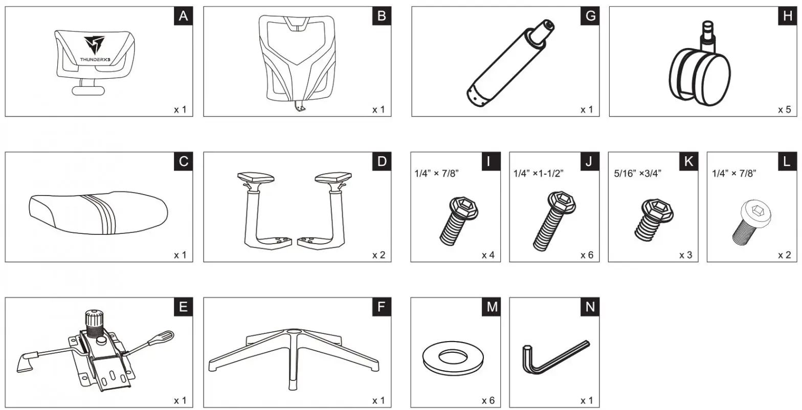 THUNDER X3 YAMA1 Ergonomic Chair- chart