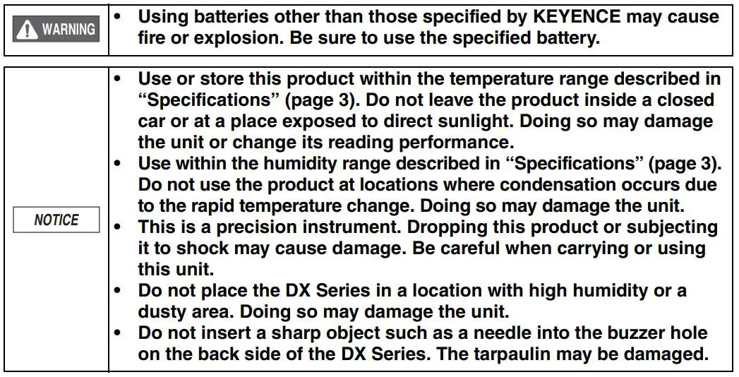 KEYENCE DX Series Handheld Terminal Instruction Manual - Handling of DX Series