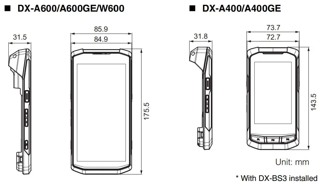 KEYENCE DX Series Handheld Terminal Instruction Manual - Outline Dimensional Drawings