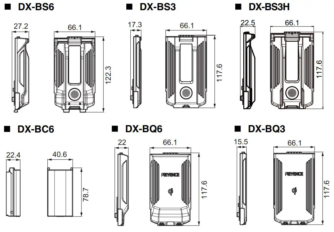 KEYENCE DX Series Handheld Terminal Instruction Manual - Outline Dimensional Drawings