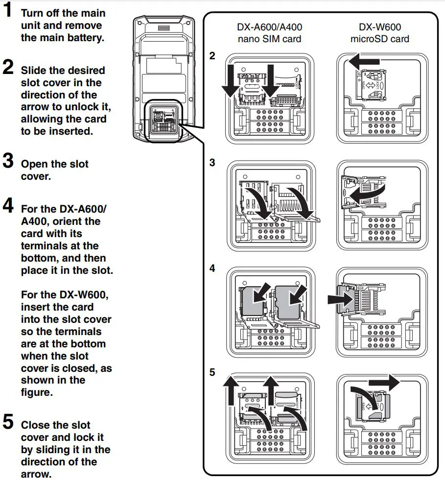 KEYENCE DX Series Handheld Terminal Instruction Manual - microSD nano SIM card installation