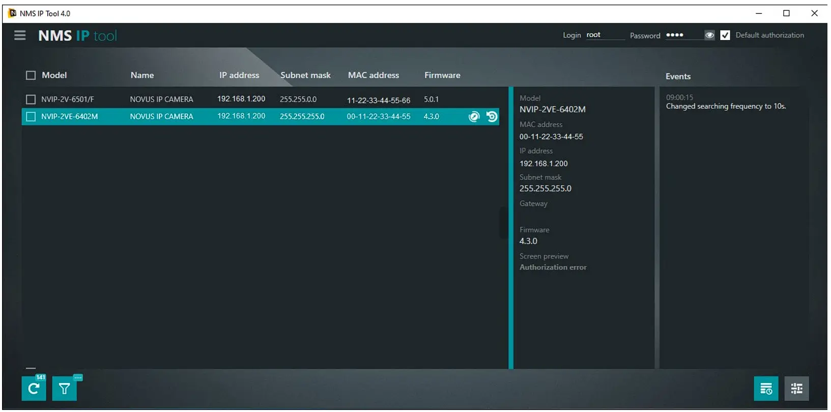 Software factory settings restoring via NMS IPTool