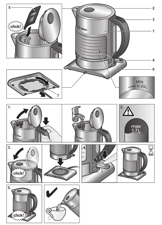BOSCH TWK7S05 Cordless Electric Kettle - fig 1